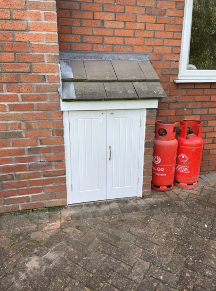 Softwood doors and frame made for a gas bottle storage area. Preston brook