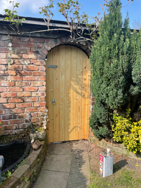 Softwood gate and post treated in a clear preservative. Warrington