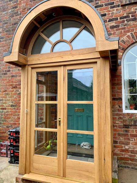 Oak door and frame; Oak top arched window; Oak window frames, Northwich.
